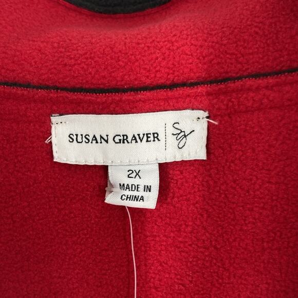 NEW Susan Graver Reversible Red Black Button Up Fleece Jacket Coat Size 2X - Picture 3 of 16